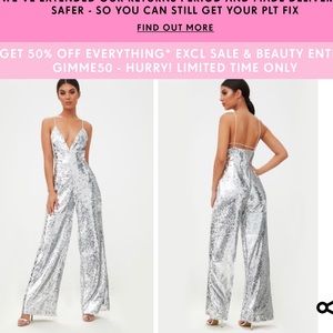 Silver Sequin Plunge Jumpsuit